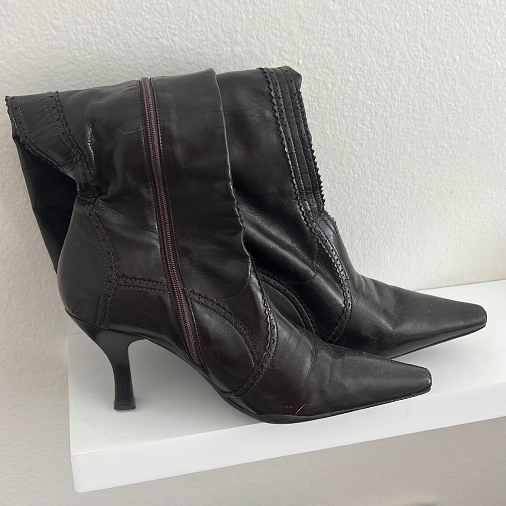 Brown leather knee-high boots